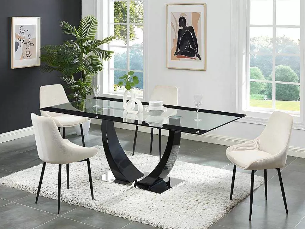 Mesa De Jantar*Vente-unique Mesa De Jantar - 8 Lugares - Mdf E Vidro Temperado - Preta - Mezzo