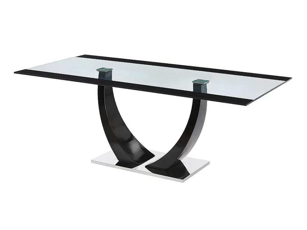 Mesa De Jantar*Vente-unique Mesa De Jantar - 8 Lugares - Mdf E Vidro Temperado - Preta - Mezzo