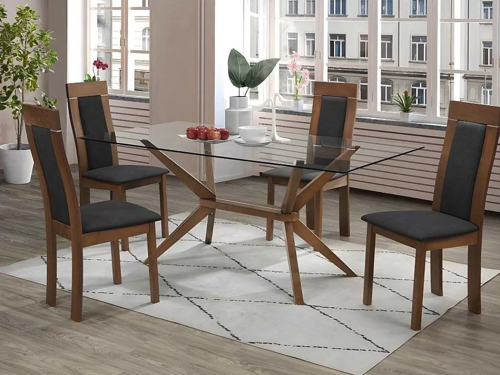 Mesa De Jantar*Vente-unique Mesa De Jantar De 6 Lugares Em Vidro Temperado E Faia - Belinda