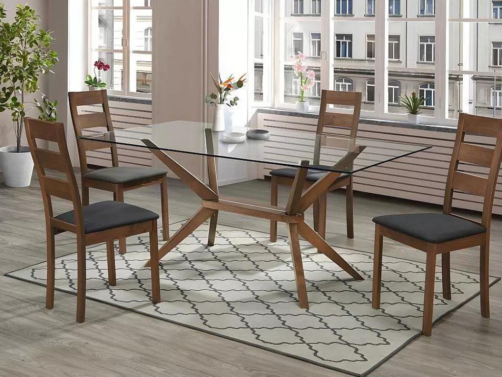 Mesa De Jantar*Vente-unique Mesa De Jantar De 6 Lugares Em Vidro Temperado E Faia - Belinda