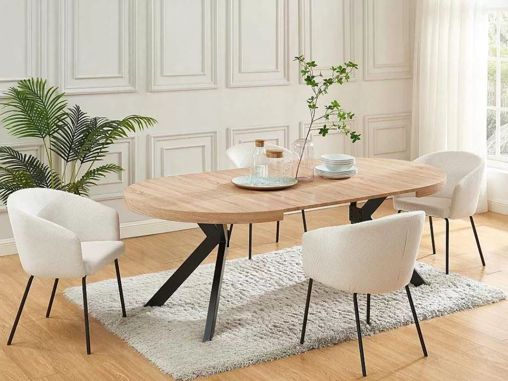 Mesa De Jantar*Vente-unique Mesa De Jantar Extensivel 4 A 8 Lugares Em Mdf E Aco Natural E Preto - Komoni