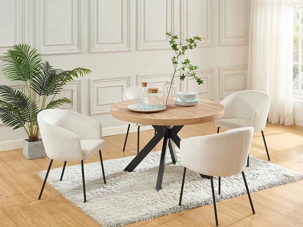Mesa De Jantar*Vente-unique Mesa De Jantar Extensivel 4 A 8 Lugares Em Mdf E Aco Natural E Preto - Komoni