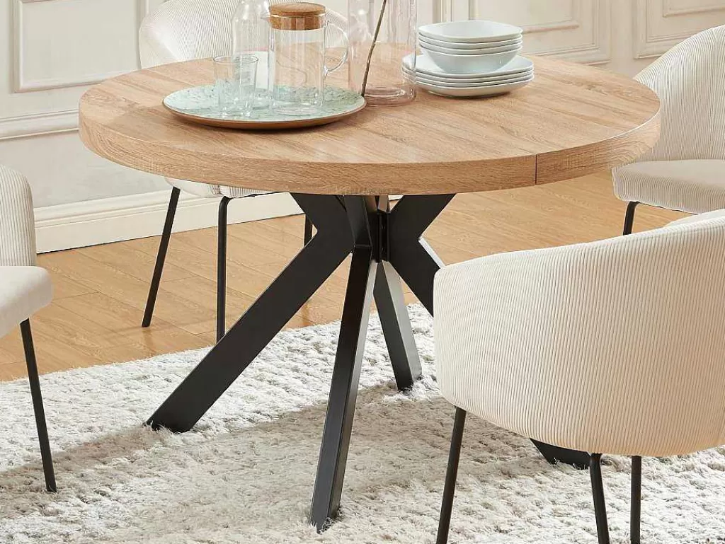 Mesa De Jantar*Vente-unique Mesa De Jantar Extensivel 4 A 8 Lugares Em Mdf E Aco Natural E Preto - Komoni