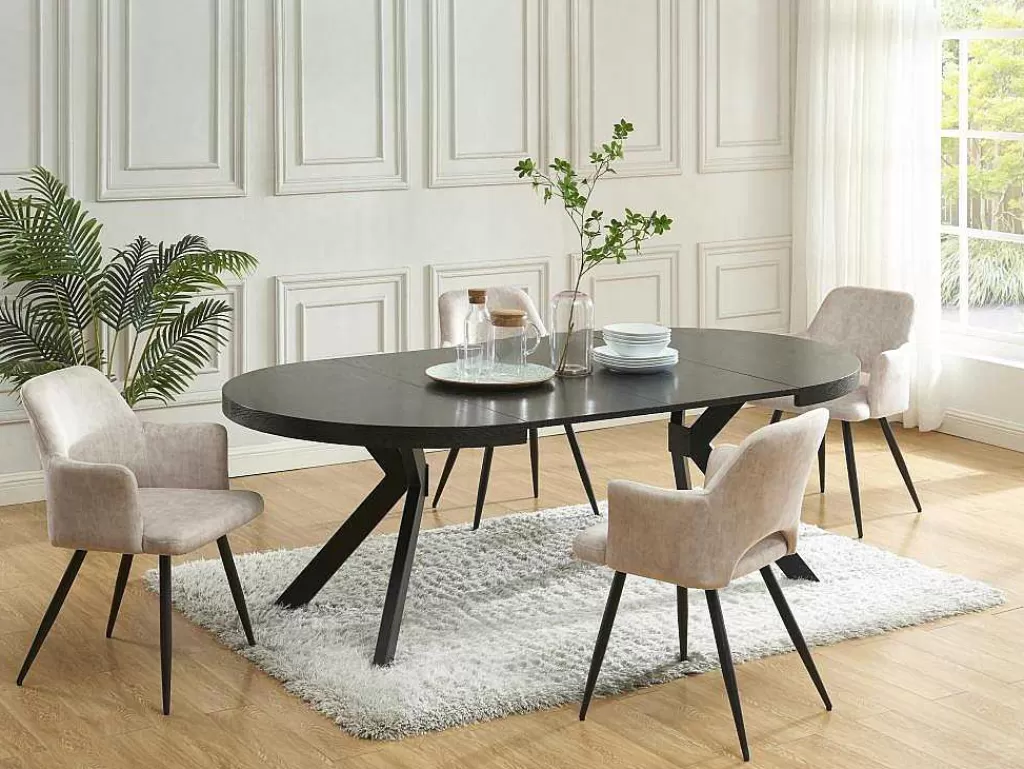 Mesa De Jantar*Vente-unique Mesa De Jantar Extensivel 4 A 8 Lugares Em Mdf E Aco Preto - Komoni