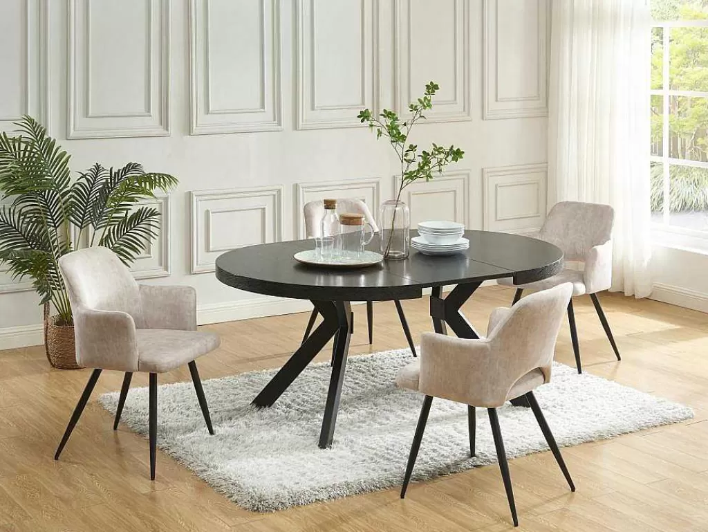 Mesa De Jantar*Vente-unique Mesa De Jantar Extensivel 4 A 8 Lugares Em Mdf E Aco Preto - Komoni