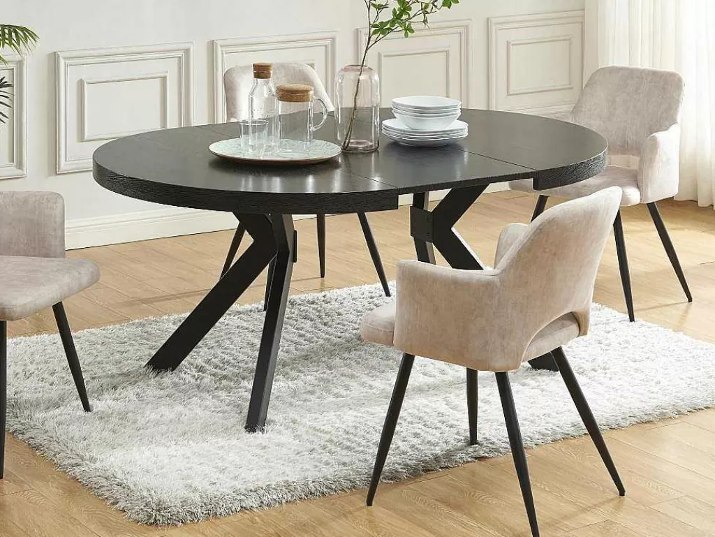 Mesa De Jantar*Vente-unique Mesa De Jantar Extensivel 4 A 8 Lugares Em Mdf E Aco Preto - Komoni