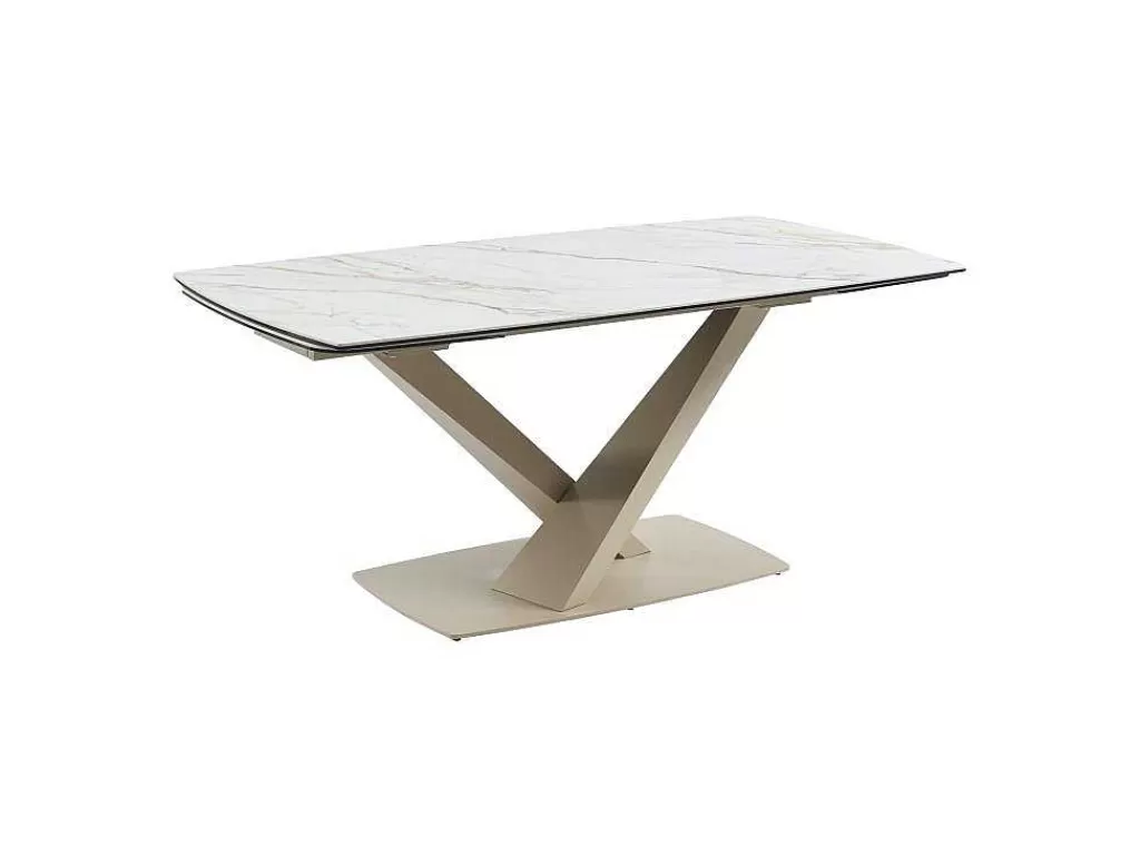 Mesa De Jantar*PASCAL MORABITO Mesa De Jantar Extensivel 6 A 10 Lugares Em Ceramica E Metal, Efeito Marmore Branco E Bege - Malata De