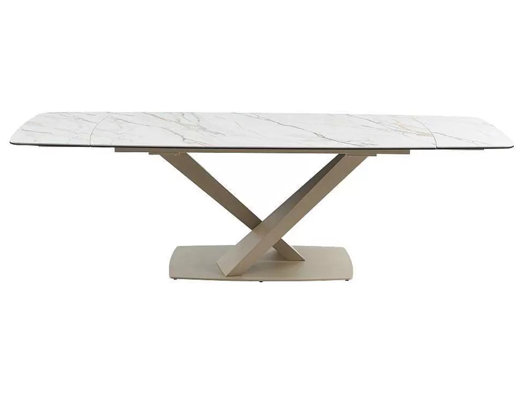 Mesa De Jantar*PASCAL MORABITO Mesa De Jantar Extensivel 6 A 10 Lugares Em Ceramica E Metal, Efeito Marmore Branco E Bege - Malata De