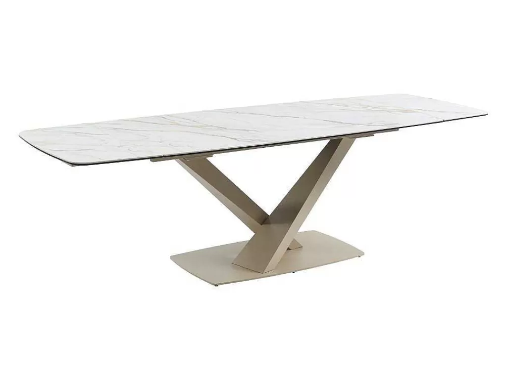 Mesa De Jantar*PASCAL MORABITO Mesa De Jantar Extensivel 6 A 10 Lugares Em Ceramica E Metal, Efeito Marmore Branco E Bege - Malata De