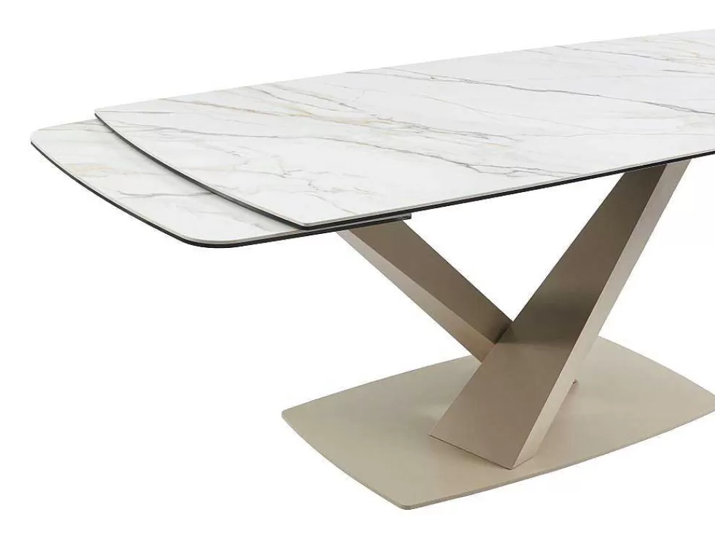 Mesa De Jantar*PASCAL MORABITO Mesa De Jantar Extensivel 6 A 10 Lugares Em Ceramica E Metal, Efeito Marmore Branco E Bege - Malata De