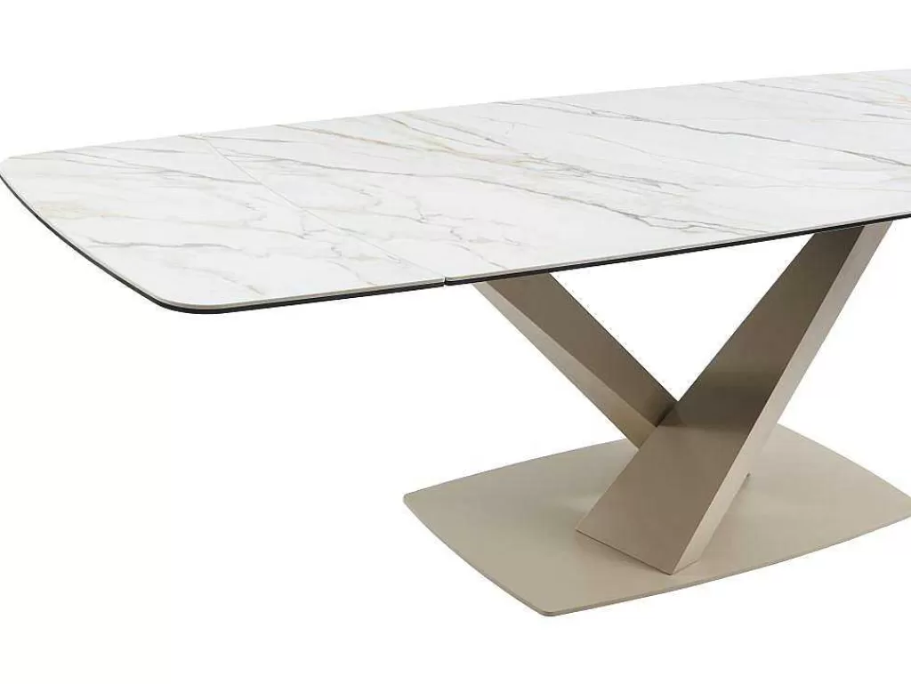 Mesa De Jantar*PASCAL MORABITO Mesa De Jantar Extensivel 6 A 10 Lugares Em Ceramica E Metal, Efeito Marmore Branco E Bege - Malata De