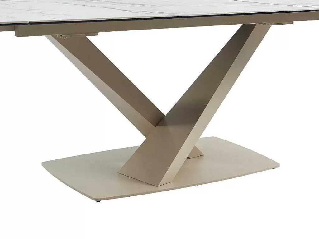 Mesa De Jantar*PASCAL MORABITO Mesa De Jantar Extensivel 6 A 10 Lugares Em Ceramica E Metal, Efeito Marmore Branco E Bege - Malata De