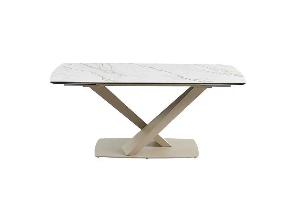 Mesa De Jantar*PASCAL MORABITO Mesa De Jantar Extensivel 6 A 10 Lugares Em Ceramica E Metal, Efeito Marmore Branco E Bege - Malata De
