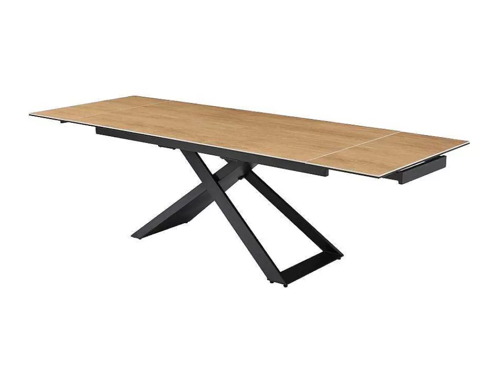 Mesa De Jantar*PASCAL MORABITO Mesa De Jantar Extensivel 6 A 10 Lugares Em Ceramica, Vidro Temperado E Metal Natural Claro E Preto - Xerena De