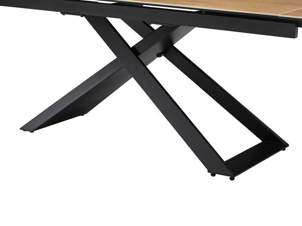 Mesa De Jantar*PASCAL MORABITO Mesa De Jantar Extensivel 6 A 10 Lugares Em Ceramica, Vidro Temperado E Metal Natural Claro E Preto - Xerena De
