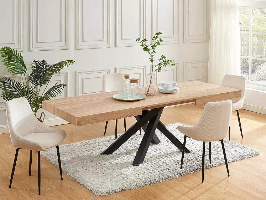 Mesa De Jantar*Vente-unique Mesa De Jantar Extensivel 6 A 10 Lugares Em Mdf E Metal Natural E Preto - Catonav