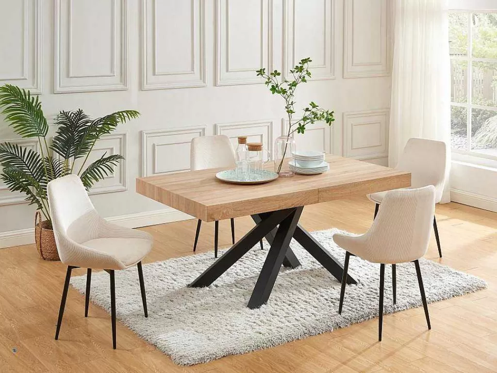 Mesa De Jantar*Vente-unique Mesa De Jantar Extensivel 6 A 10 Lugares Em Mdf E Metal Natural E Preto - Catonav