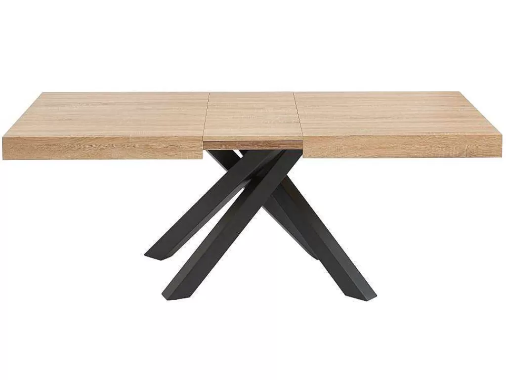 Mesa De Jantar*Vente-unique Mesa De Jantar Extensivel 6 A 10 Lugares Em Mdf E Metal Natural E Preto - Catonav