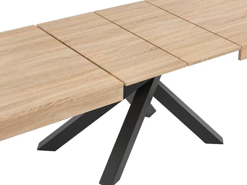 Mesa De Jantar*Vente-unique Mesa De Jantar Extensivel 6 A 10 Lugares Em Mdf E Metal Natural E Preto - Catonav