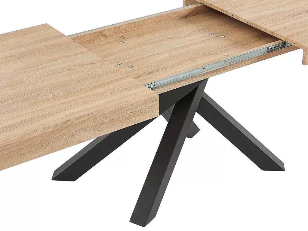 Mesa De Jantar*Vente-unique Mesa De Jantar Extensivel 6 A 10 Lugares Em Mdf E Metal Natural E Preto - Catonav