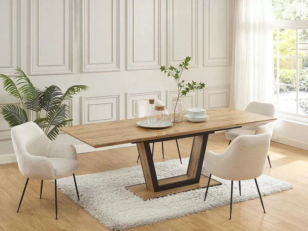 Mesa De Jantar*Vente-unique Mesa De Jantar Extensivel 6 A 10 Lugares Em Mdf E Metal Natural E Preto - Viteno