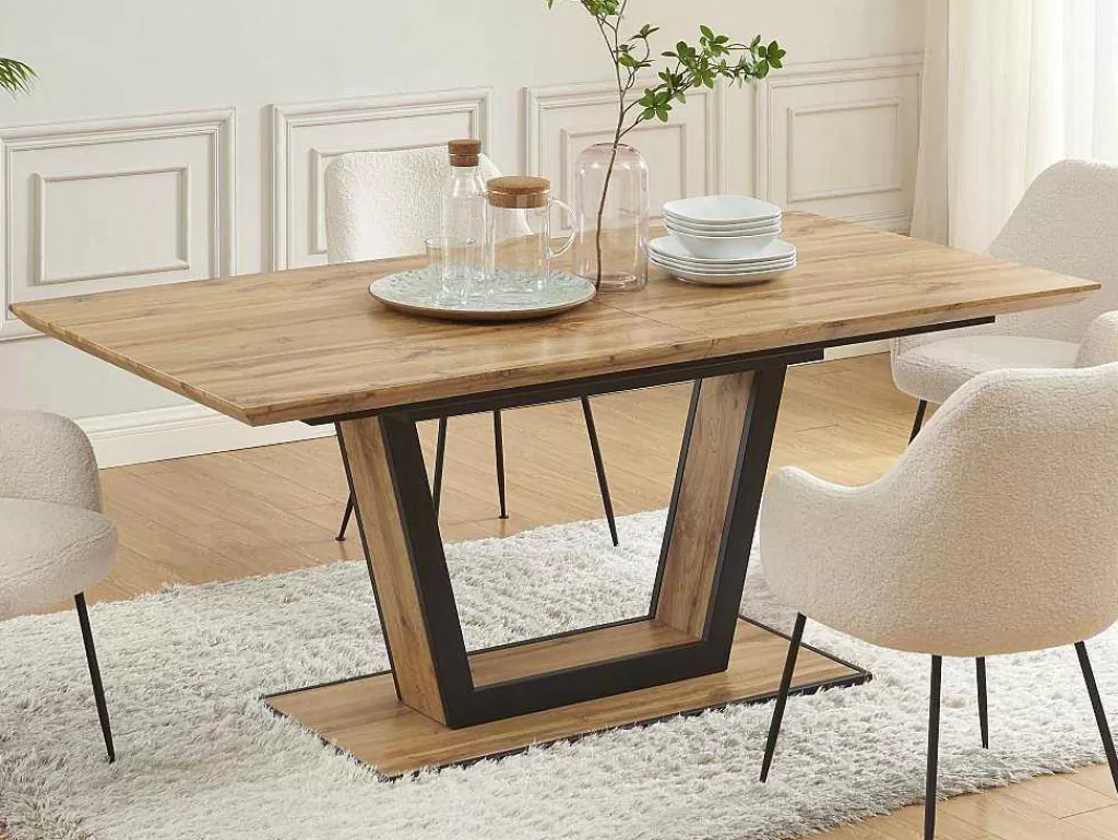 Mesa De Jantar*Vente-unique Mesa De Jantar Extensivel 6 A 10 Lugares Em Mdf E Metal Natural E Preto - Viteno