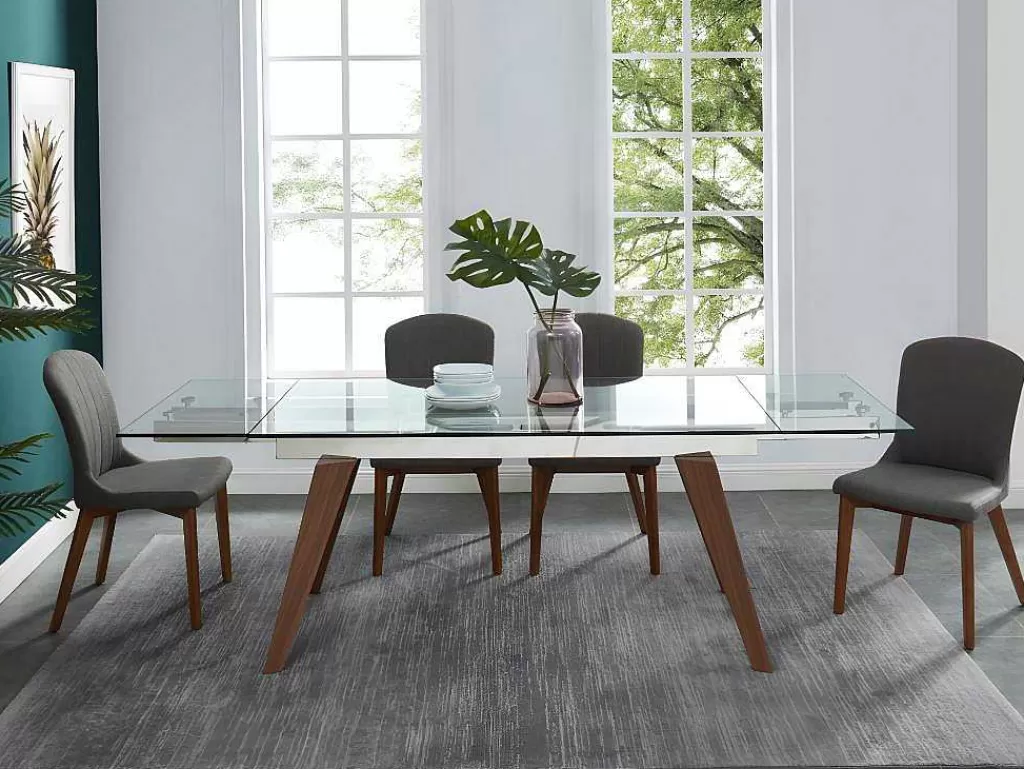 Mesa De Jantar*Vente-unique Mesa De Jantar Extensivel Altamira - 6 A 8 Lugares - Vidro Temperado E Metal Efeito Nogueira