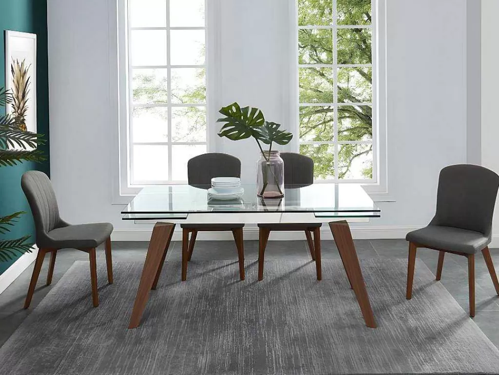 Mesa De Jantar*Vente-unique Mesa De Jantar Extensivel Altamira - 6 A 8 Lugares - Vidro Temperado E Metal Efeito Nogueira