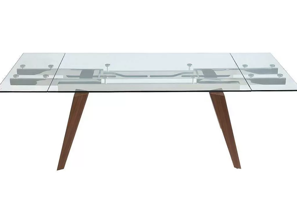 Mesa De Jantar*Vente-unique Mesa De Jantar Extensivel Altamira - 6 A 8 Lugares - Vidro Temperado E Metal Efeito Nogueira