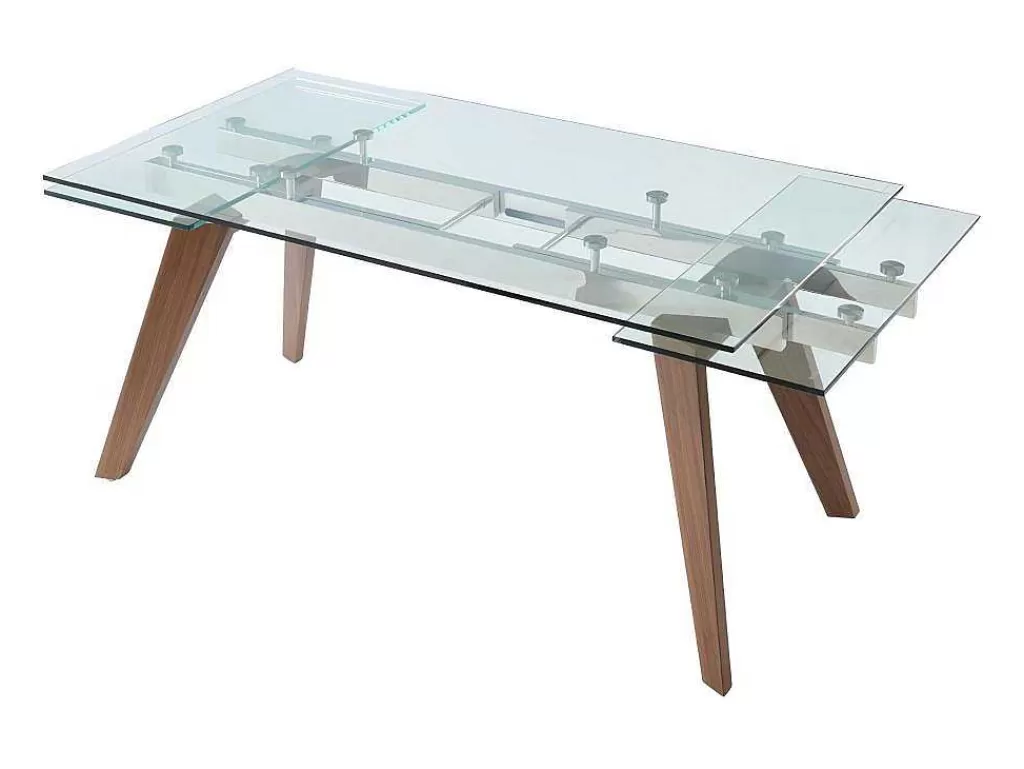 Mesa De Jantar*Vente-unique Mesa De Jantar Extensivel Altamira - 6 A 8 Lugares - Vidro Temperado E Metal Efeito Nogueira