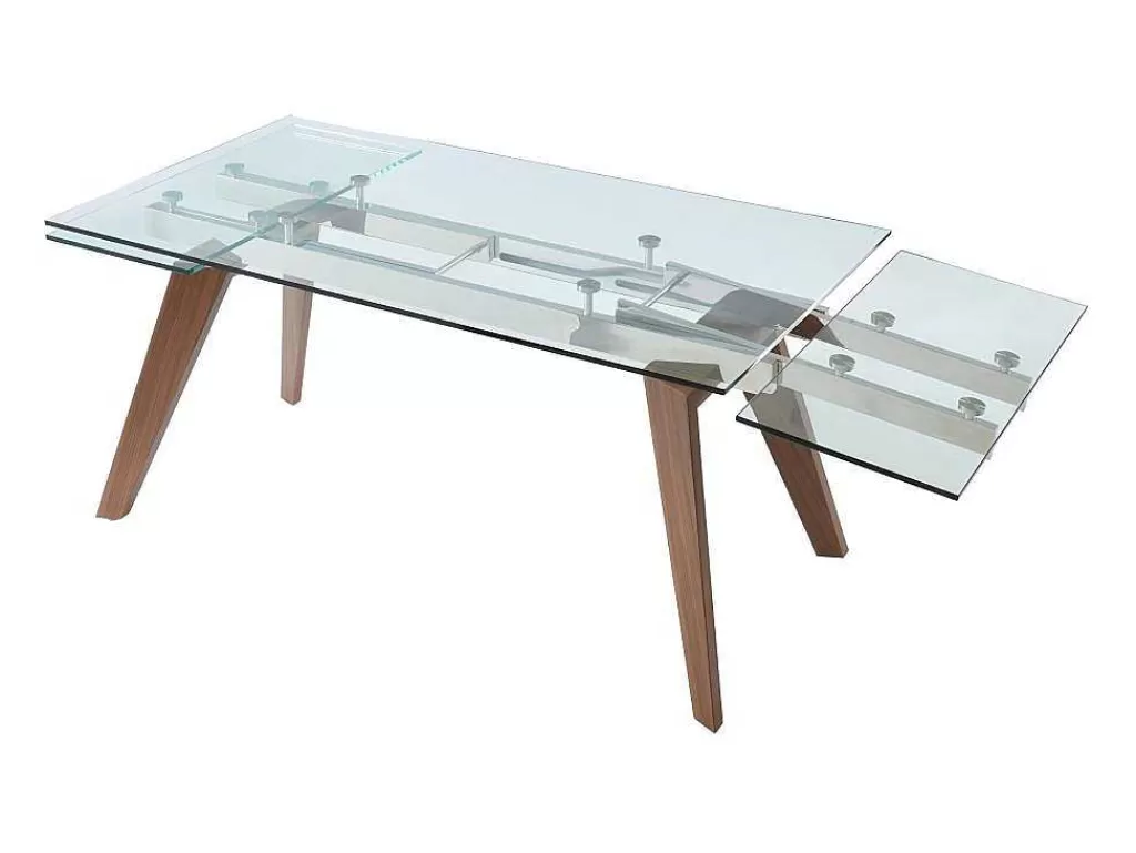 Mesa De Jantar*Vente-unique Mesa De Jantar Extensivel Altamira - 6 A 8 Lugares - Vidro Temperado E Metal Efeito Nogueira