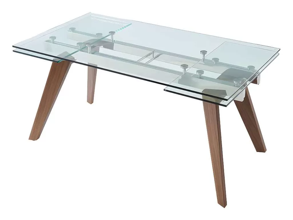Mesa De Jantar*Vente-unique Mesa De Jantar Extensivel Altamira - 6 A 8 Lugares - Vidro Temperado E Metal Efeito Nogueira