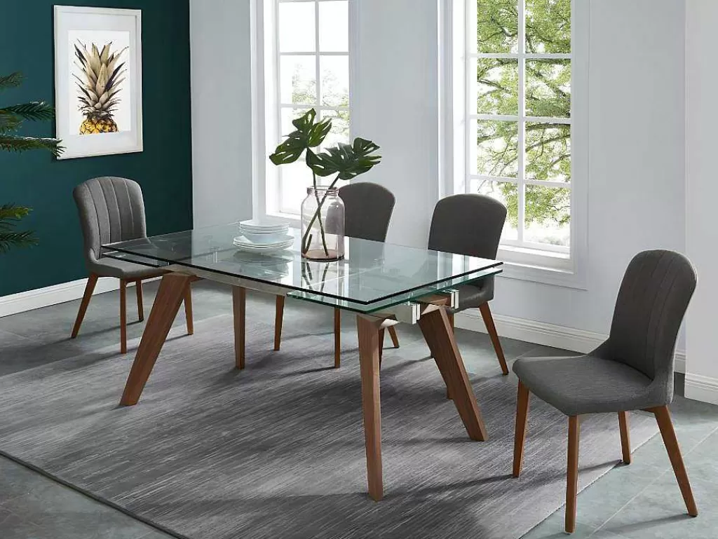 Mesa De Jantar*Vente-unique Mesa De Jantar Extensivel Altamira - 6 A 8 Lugares - Vidro Temperado E Metal Efeito Nogueira