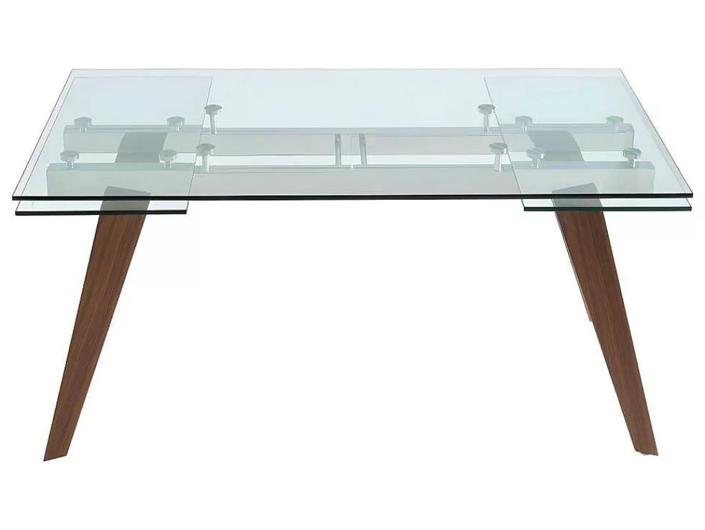 Mesa De Jantar*Vente-unique Mesa De Jantar Extensivel Altamira - 6 A 8 Lugares - Vidro Temperado E Metal Efeito Nogueira