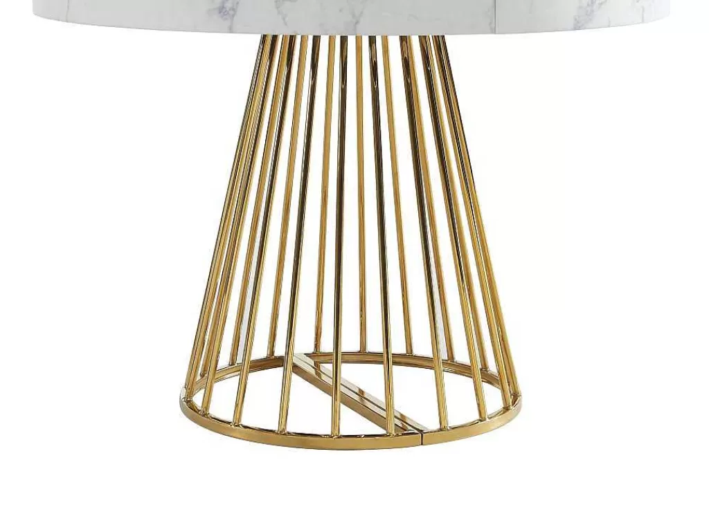 Mesa De Jantar*Vente-unique Mesa De Jantar Extensivel De 2 A 12 Lugares Em Mdf E Aco Efeito Marmore Branco E Dourado - Firela