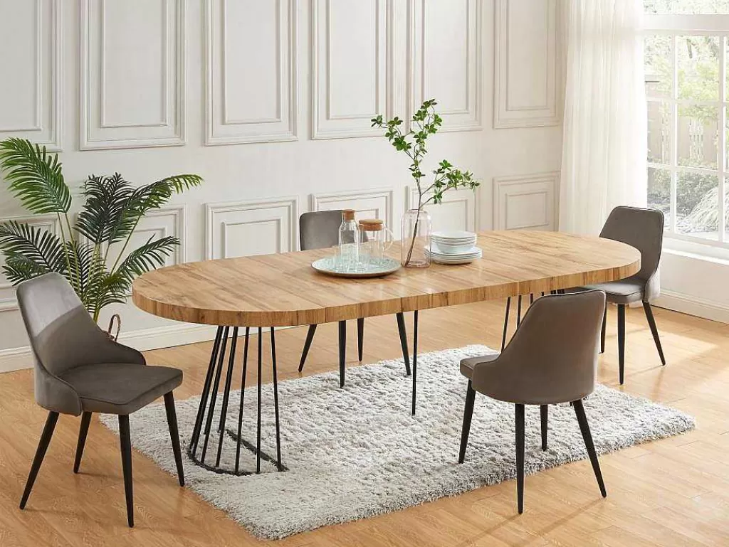 Mesa De Jantar*Vente-unique Mesa De Jantar Extensivel De 2 A 12 Lugares Em Mdf E Aco Natural E Preto - Firela