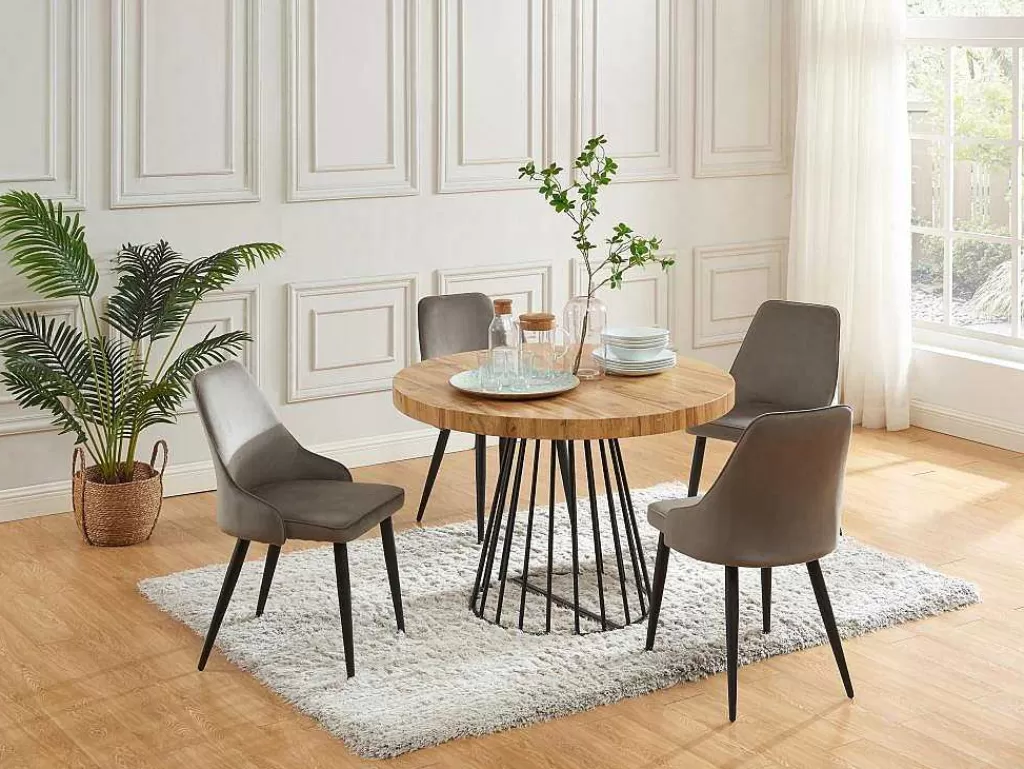 Mesa De Jantar*Vente-unique Mesa De Jantar Extensivel De 2 A 12 Lugares Em Mdf E Aco Natural E Preto - Firela