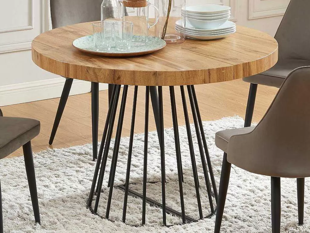 Mesa De Jantar*Vente-unique Mesa De Jantar Extensivel De 2 A 12 Lugares Em Mdf E Aco Natural E Preto - Firela