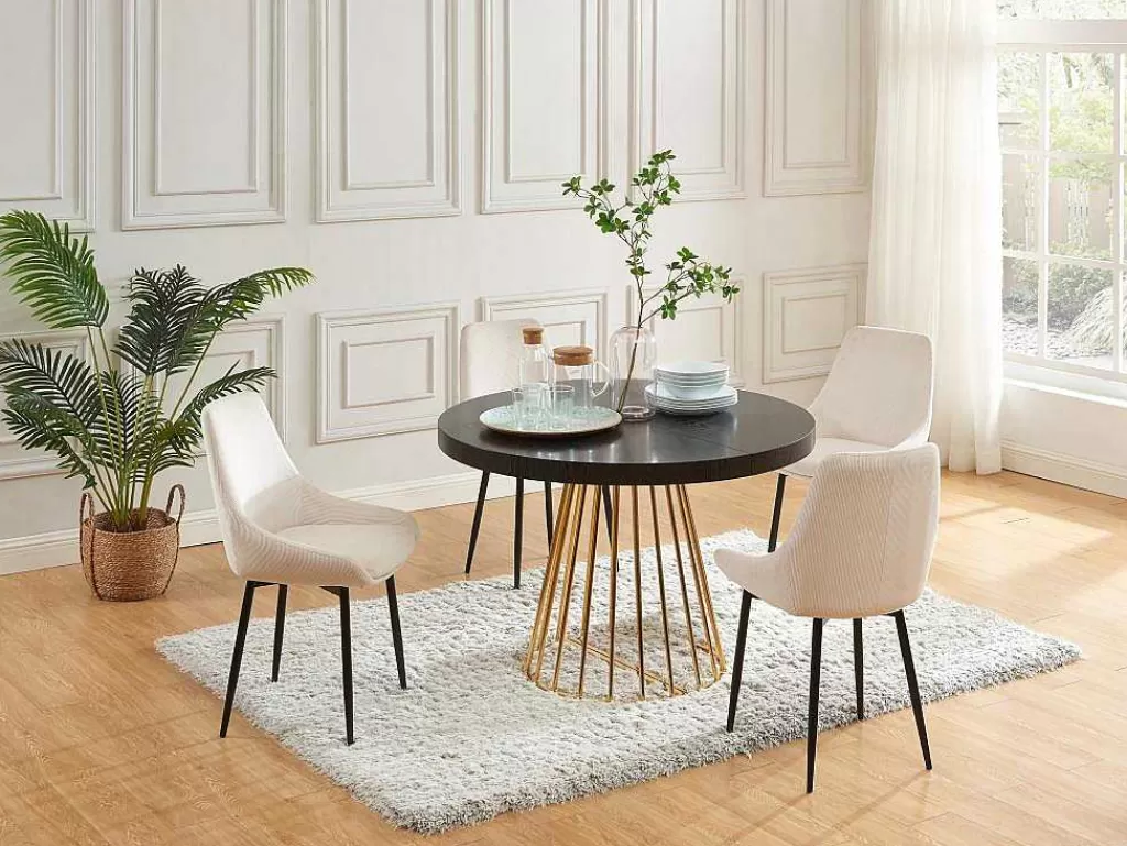 Mesa De Jantar*Vente-unique Mesa De Jantar Extensivel De 2 A 12 Lugares Em Mdf E Aco Preto E Dourado - Firela