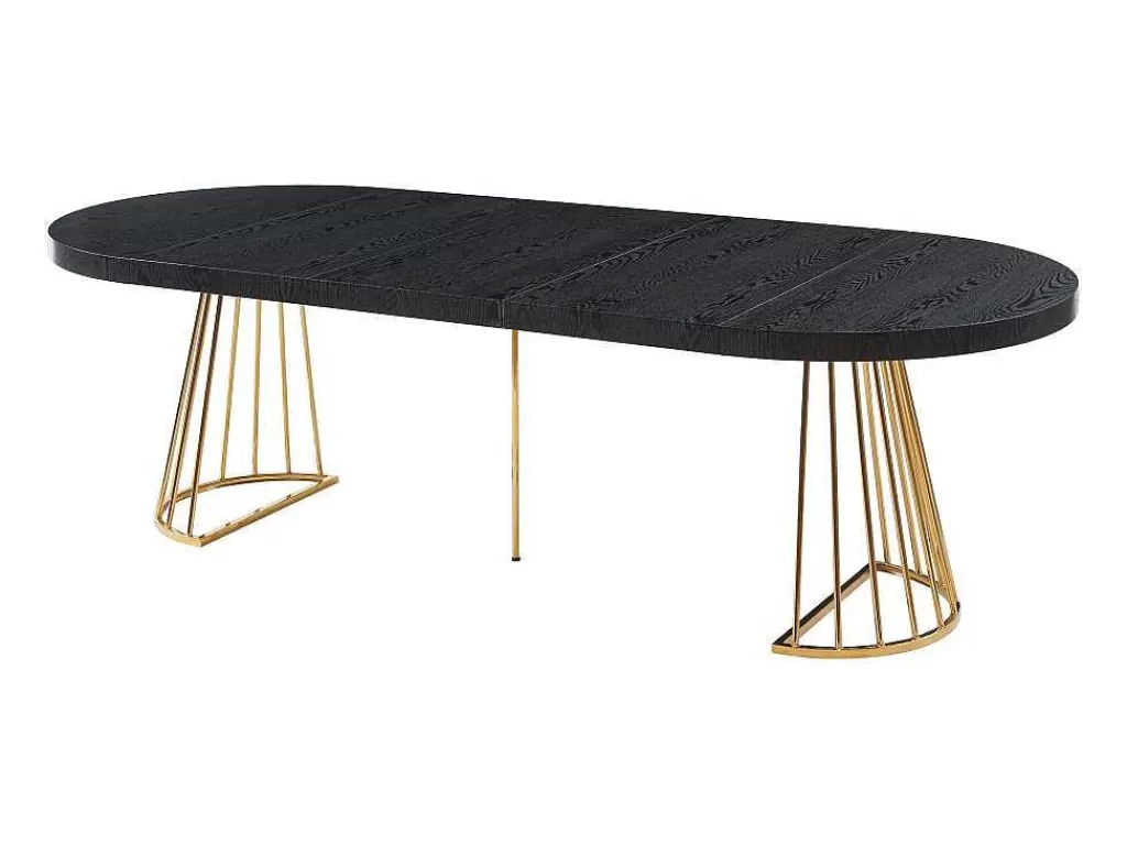 Mesa De Jantar*Vente-unique Mesa De Jantar Extensivel De 2 A 12 Lugares Em Mdf E Aco Preto E Dourado - Firela
