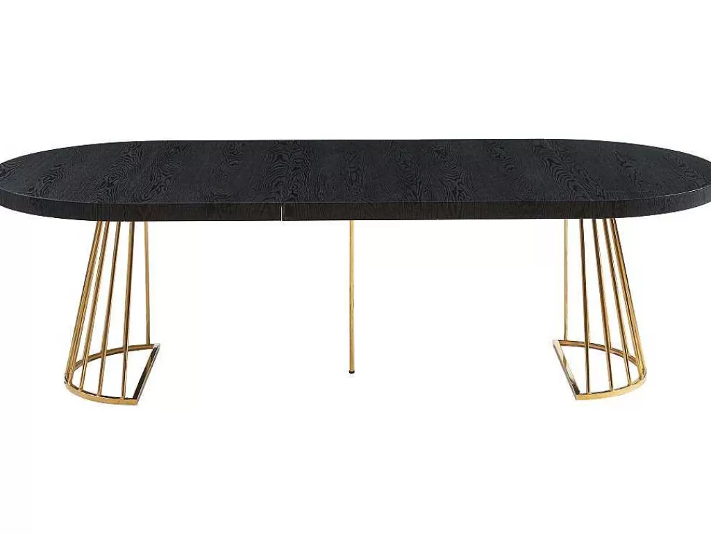 Mesa De Jantar*Vente-unique Mesa De Jantar Extensivel De 2 A 12 Lugares Em Mdf E Aco Preto E Dourado - Firela
