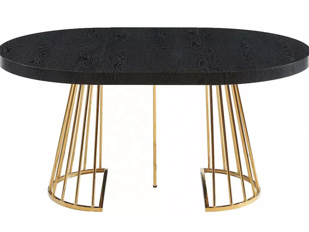 Mesa De Jantar*Vente-unique Mesa De Jantar Extensivel De 2 A 12 Lugares Em Mdf E Aco Preto E Dourado - Firela