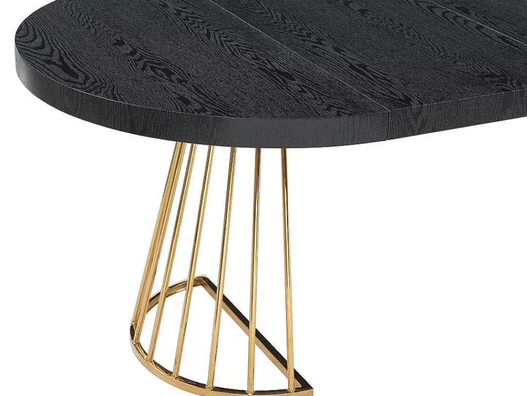 Mesa De Jantar*Vente-unique Mesa De Jantar Extensivel De 2 A 12 Lugares Em Mdf E Aco Preto E Dourado - Firela