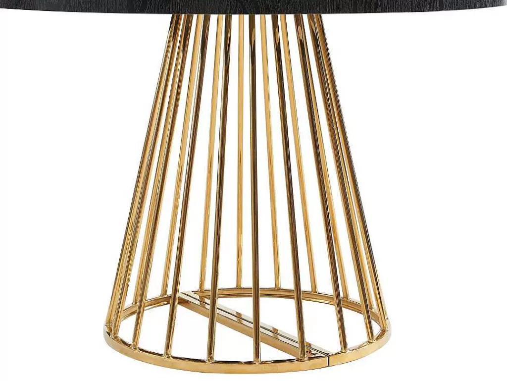 Mesa De Jantar*Vente-unique Mesa De Jantar Extensivel De 2 A 12 Lugares Em Mdf E Aco Preto E Dourado - Firela
