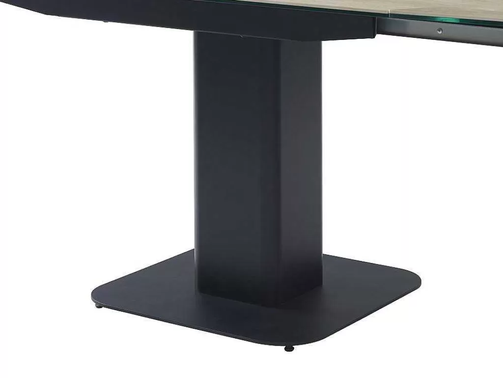 Promoções Sala*Maison Céphy Mesa De Jantar Extensivel De 4 A 8 Lugares Em Ceramica, Vidro Temperado, Metal E Mdf, Natural Claro E Preto - Taloza