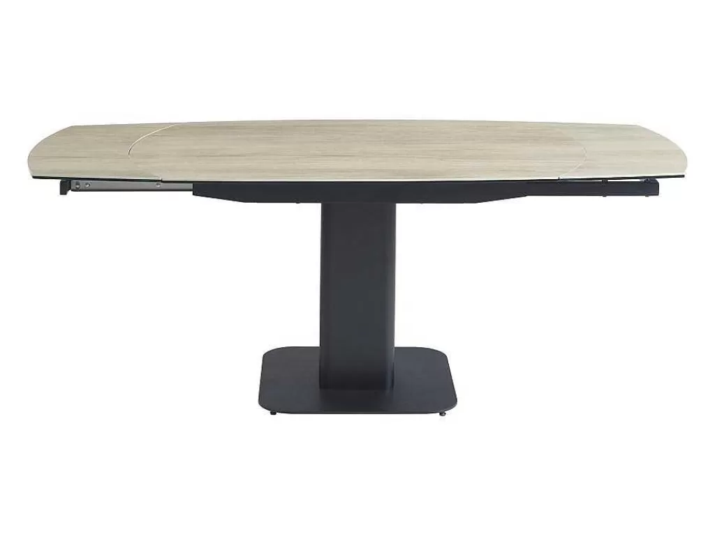 Promoções Sala*Maison Céphy Mesa De Jantar Extensivel De 4 A 8 Lugares Em Ceramica, Vidro Temperado, Metal E Mdf, Natural Claro E Preto - Taloza