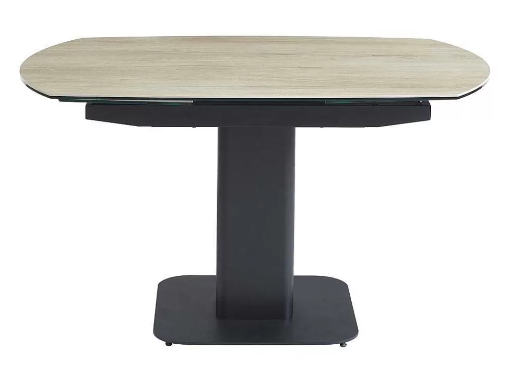 Promoções Sala*Maison Céphy Mesa De Jantar Extensivel De 4 A 8 Lugares Em Ceramica, Vidro Temperado, Metal E Mdf, Natural Claro E Preto - Taloza