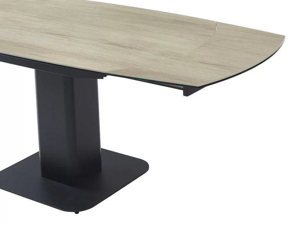 Promoções Sala*Maison Céphy Mesa De Jantar Extensivel De 4 A 8 Lugares Em Ceramica, Vidro Temperado, Metal E Mdf, Natural Claro E Preto - Taloza