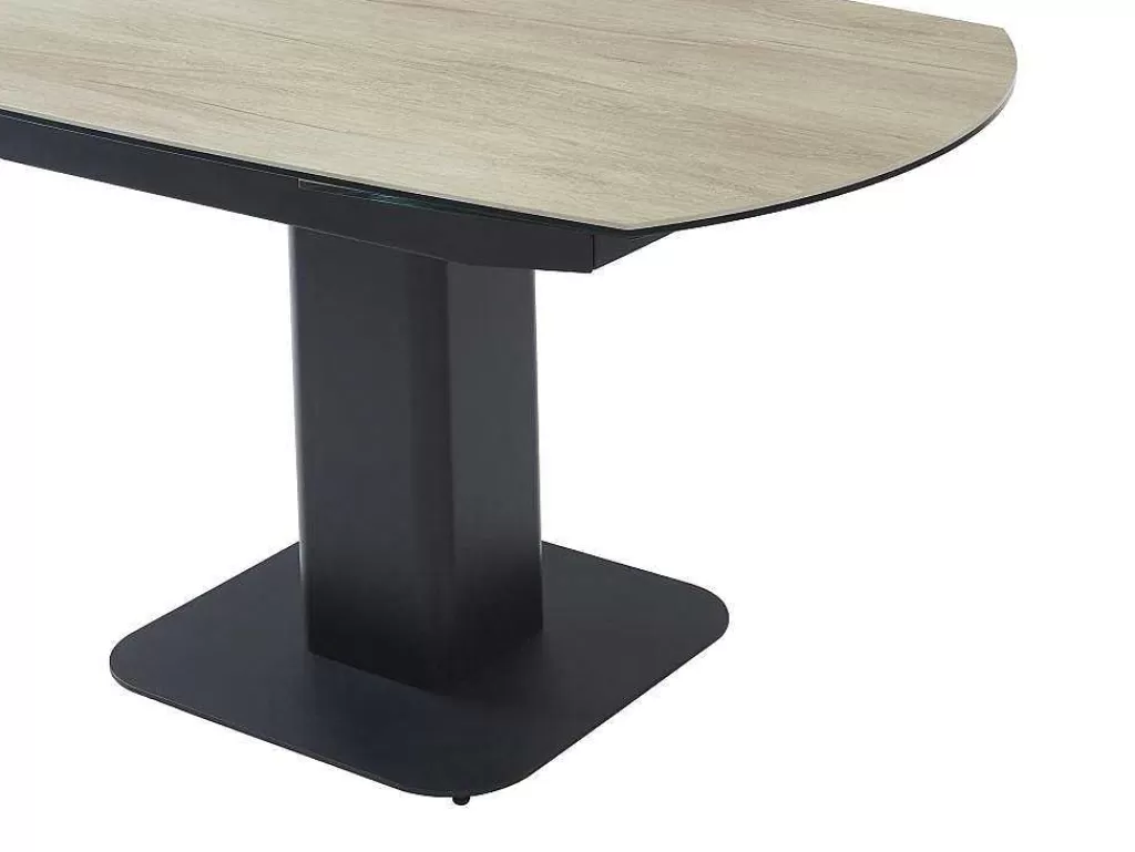 Promoções Sala*Maison Céphy Mesa De Jantar Extensivel De 4 A 8 Lugares Em Ceramica, Vidro Temperado, Metal E Mdf, Natural Claro E Preto - Taloza