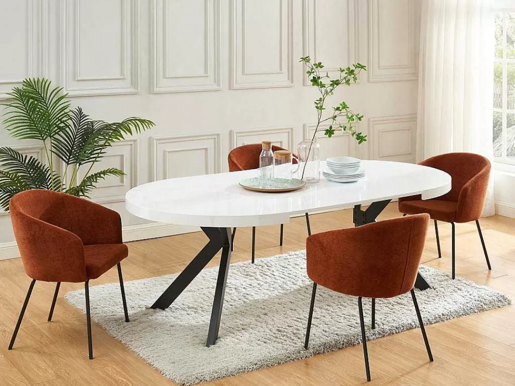 Mesa De Jantar*Vente-unique Mesa De Jantar Extensivel De 4 A 8 Lugares Em Mdf E Aco Lacado A Branco E Preto - Komoni
